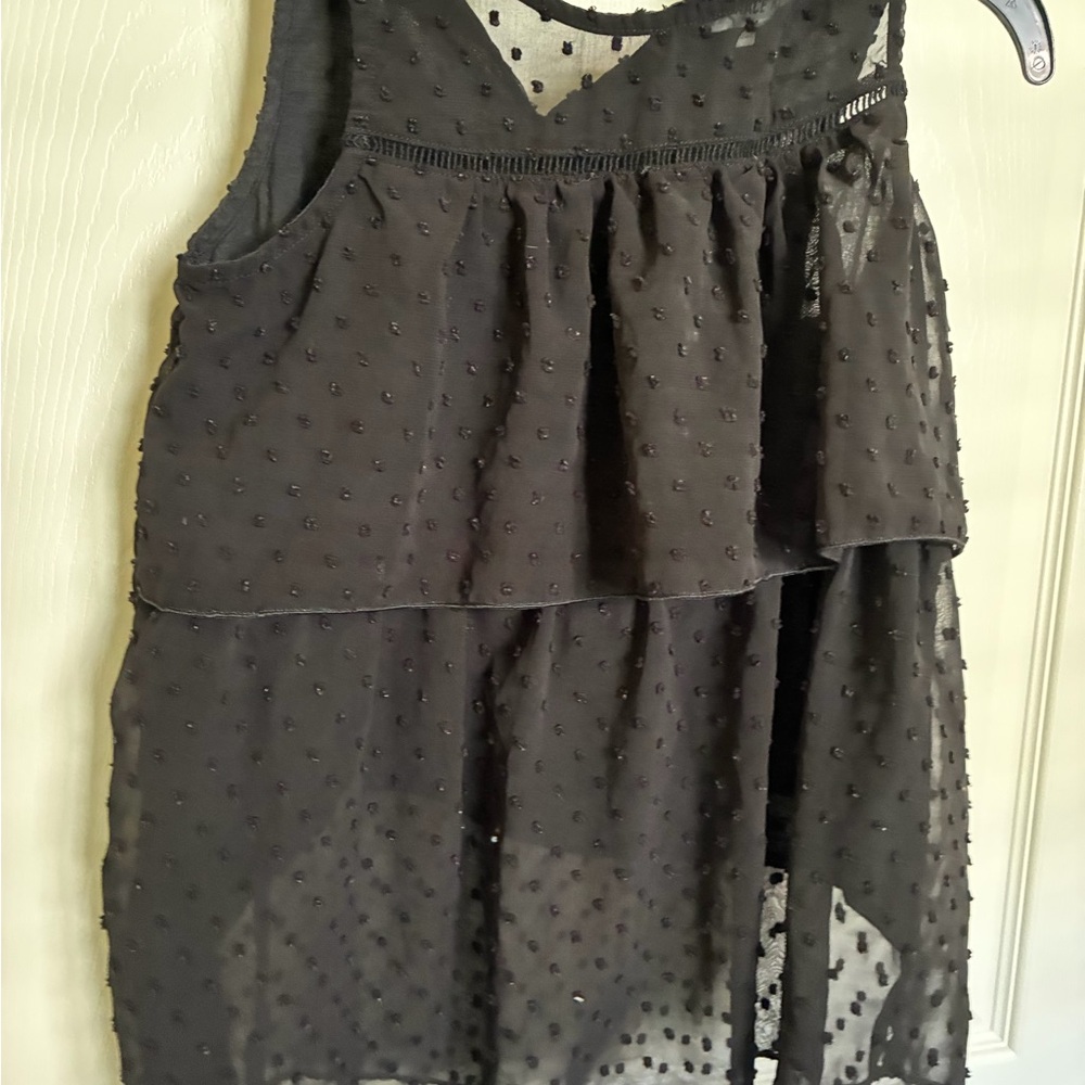 Black Swiss Dot Sleeveless Layered Chiffon Top